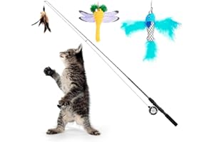 Pawaboo Cat Feather Toys, 4 Pack Interactive Cat feather Teaser Wand Toys, Retractable Fishing Pole Wand Catcher Exerciser wi