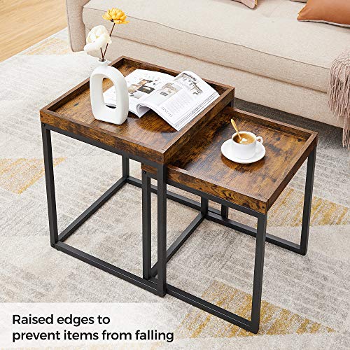 VASAGLE Coffee Tables, Set of 2 Side Tables, End Tables with Raised Edges, Nesting Tables for