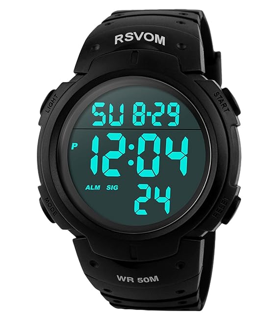 Herren Sport Digital Uhren - 50 m Wasserdicht Sport Armbanduhr mit Wecker Stoppuhr, Schwarz Big Face Armbanduhr, läuft mit LE