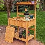 Best Outdoor Patio Garden Weather Resistant Hard Fir Wood Potting Table Stand Bench With Storage Organizer Tool Hooks Shelves- Perfect Way For All Home Gardeners To Work In Comfort- Green Thumb Winner