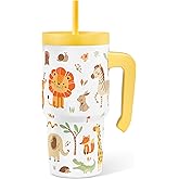 Jungle Animal Tumbler 20oz with Handle and Silicone Straw Lid for Kid, Insulated Stainless Steel Cup, Gift for Kids Boys, Gifts Idea for Birthday Christmas Back to School