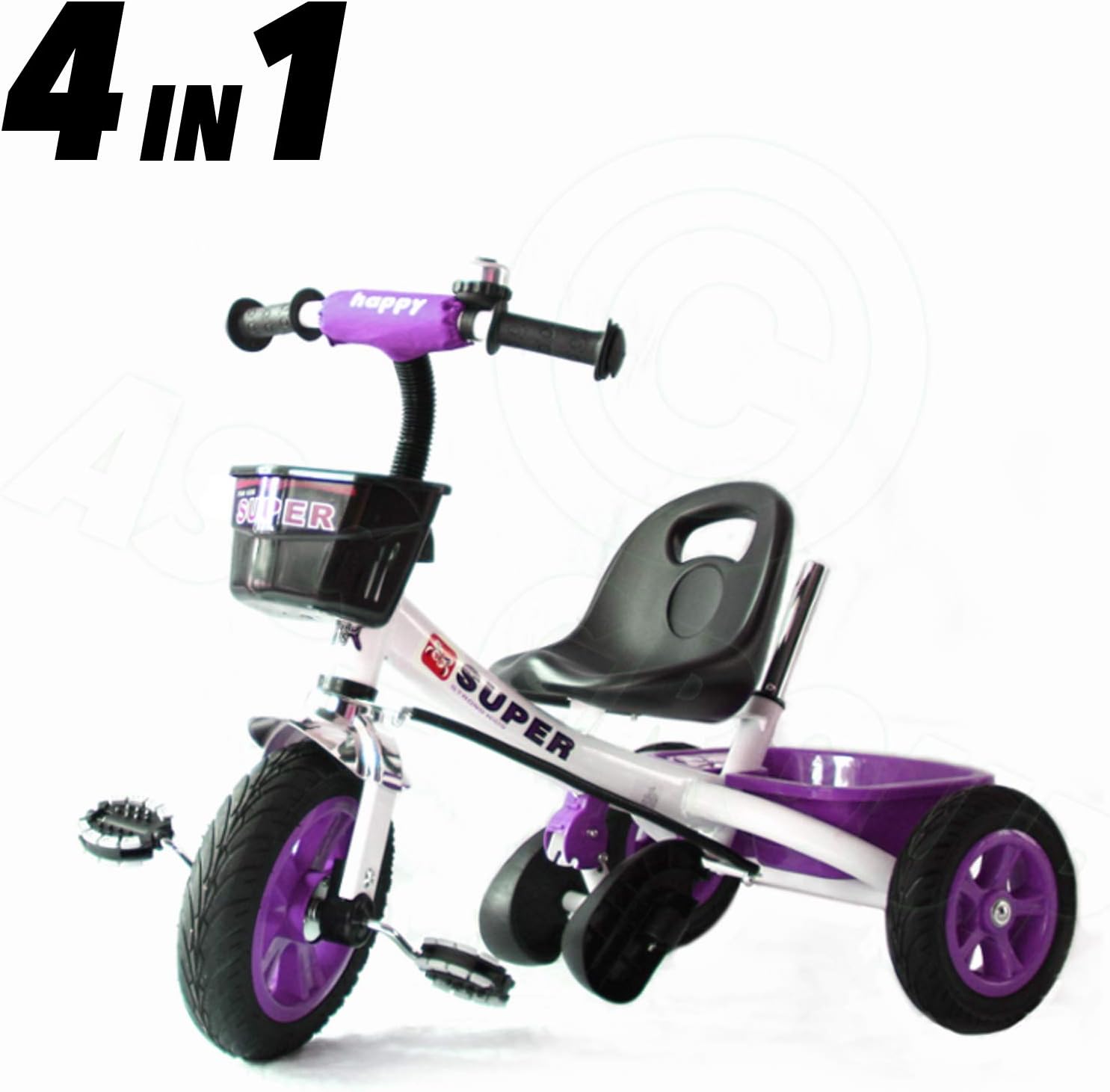 All Road Trikes CHILDS PEDAL TRIKE BLACK/WHITE Adjustable Seat Front & Rear Baskets 2-5 Years **JY-T04 White** - Image 5
