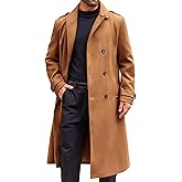 Runcati Mens Double Breasted Trench Coat Notched Lapel Long Peacoat Classic Casual Winter Overcoat