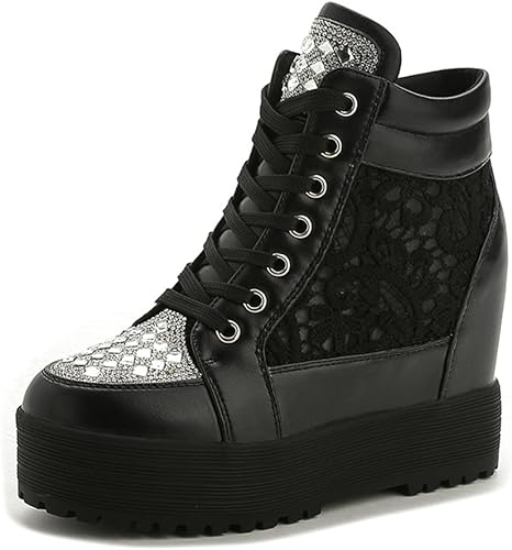 Amazon ハイカット 厚底スニーカー レディース レース ガールズ 美脚 歩きやすい インソール5cm コンバース風 22 0cm ブラック Sunshineday11 シューズ バッグ