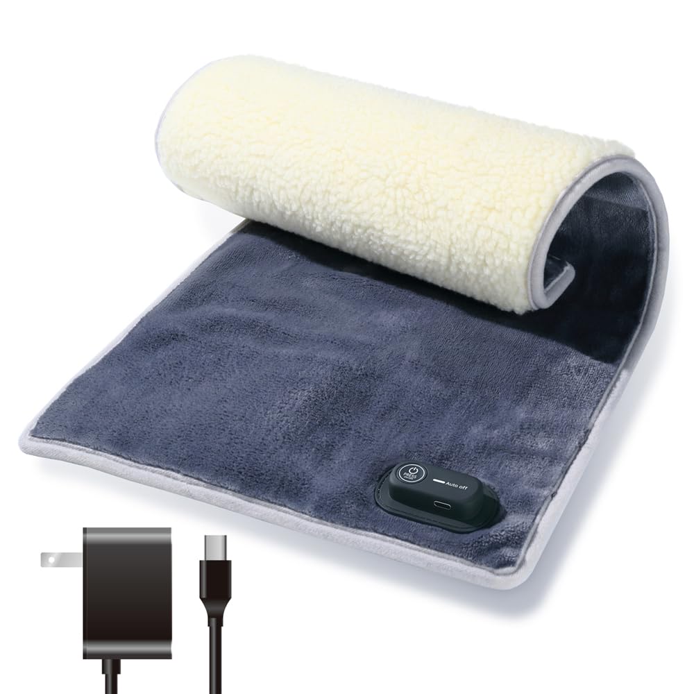 Photo 1 of 12V Heating Pad 24" x 12" for Back, Shoulder and Neck Pain Relief, Heated Pad with Adapter, 3-Level Heat Settings & 2-Hour Auto Shut Off, Washable Sherpa Fleece and Velvet Fabric, Grey