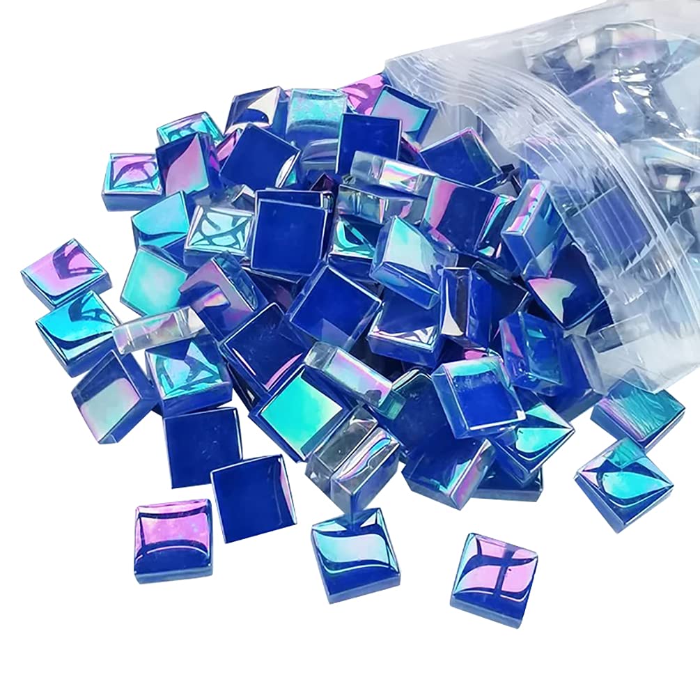 Mosaic Tiles Square Iridescent Crystal Mosaic Glass Tile for Crafts, Mosaic Pieces DIY Picture Frames Handmade Jewelry Art Decoration Gifts,100 Pieces (Navy Blue)