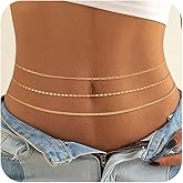 CHESKY 14K Gold Plated Silver Plated Waist Chain for Women, Layered Belly Belt Chains Beach Waist Beads Chain Waterproof Snake Cuban Body Chain Summer Jewelry Accessories for Women