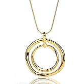 XILAZAB Silver Gold Double Circle/Ginkgo Necklace, Long Silver Necklace Sweater long Silver Chain for Women Silver Circle Large Pendant Womens Jewelry Silver Statement Necklace for Women Gift for Her