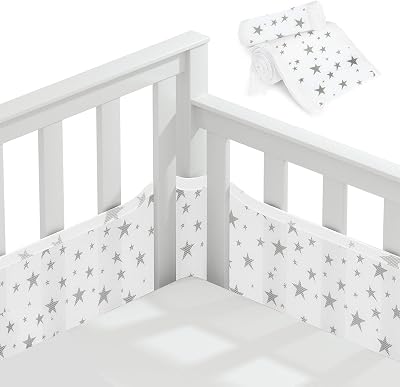 Aolso Cot Bumper 2PCS Breathable Mesh Crib Rail Cover Star Pattern