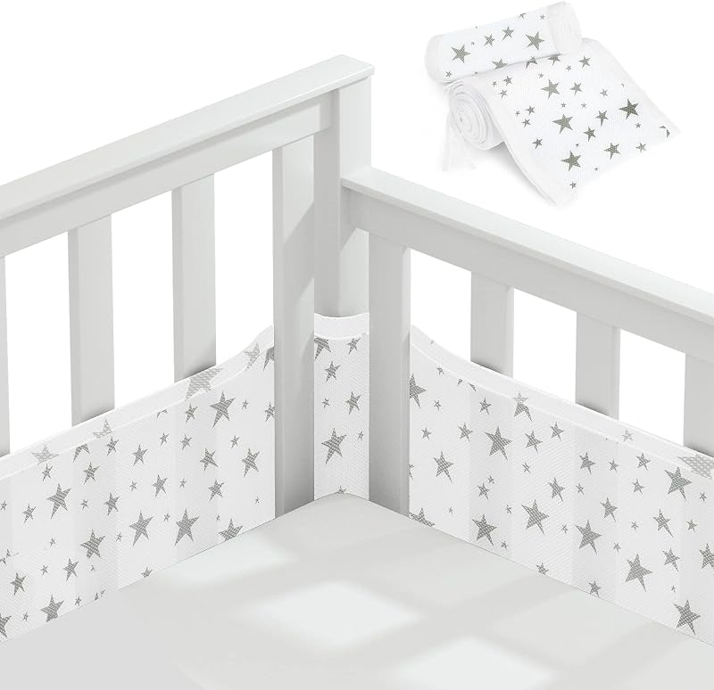 Aolso Cot Bumper 2PCS Breathable Mesh Crib Rail Cover Star Pattern
