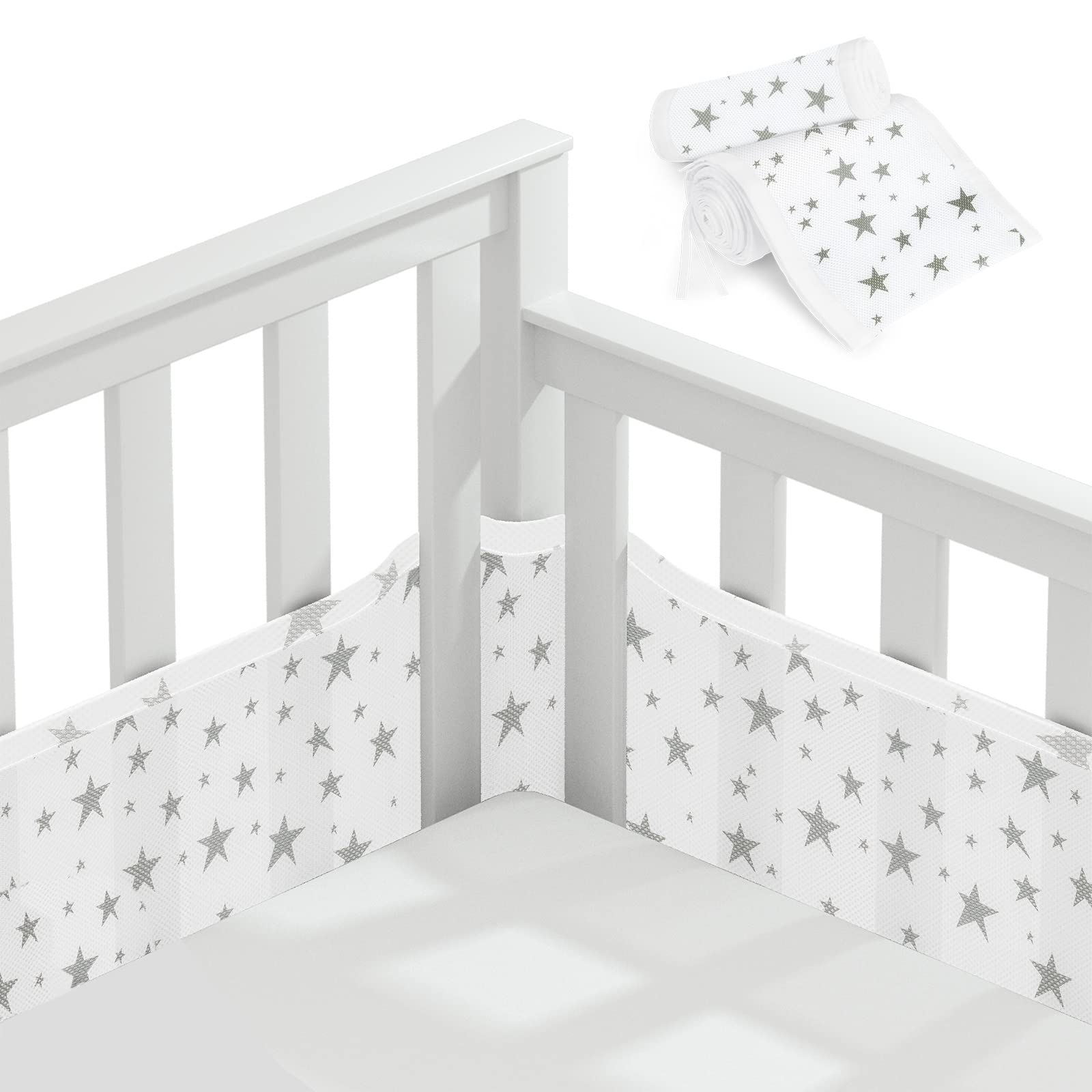 Aolso Cot Bumper, 2PCS Breathable Mesh Cot Liner, Crib Rail Cover Baby Crib Bumper, Baby Boys Girls Nursery Breathable Crib Bed Liner Bumper (Star) — image 1
