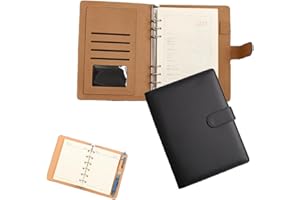 A5 Leather Ring Binder Notebook, Ywbfove Refillable Planner with Pockets, Dividers, Refill Paper, Travel Journal Cover(Black)