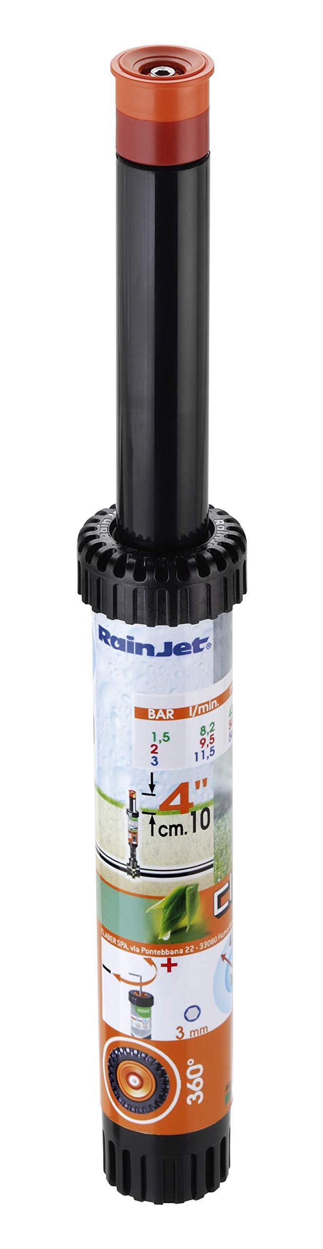 Claber Pop-Up IRRIGATION_SPRINKLER 4-Inch, ABS, Black, 90043 Model