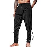Runcati Mens Medieval Ankle Pants Renaissance Viking Pirate Lace Up Tapered Halloween Linen Costume Trousers