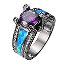 Rongxing Jewelry Opal Rings Womens Purple Amethyst Black Promise Rings Size 5-10