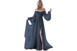 HOMDOR Long Sleeve Wedding Dress Plus Size Prom Dress 2024 Tulle Ball Gown Princess Formal Evening Gowns for Women