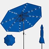 AreShark 9FT Solar Umbrella 32 LED Lighted Patio Umbrella Table Market Umbrella w/Tilt and Crank Outdoor Umbrellas for Garden, Deck, Backyard, Pool and Beach, Deep Blue