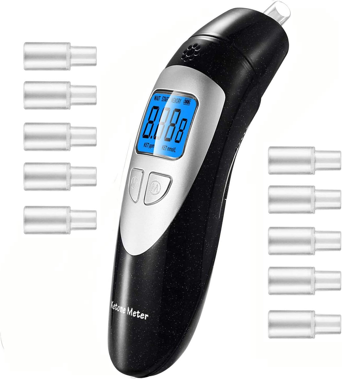 Ketone Meter, Ketone Breath Analyzer Portable Digital Ketone Breath Tester with 10 Mouthpieces