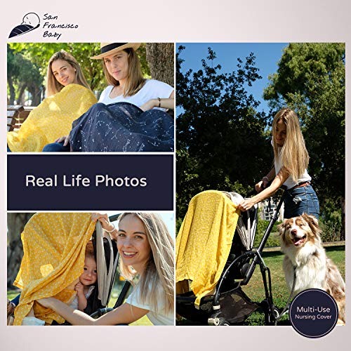 Cotton Muslin Nursing Cover - Large Breastfeeding Cover with Built-in Burp Cloth & Pocket - Soft, Breathable, Chemical-Free, 360° Coverage, Multiuse Nursing Cover by San Francisco Baby - Yellow