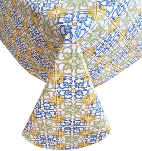 Moroccan Mosaic Boho Style Heavy Gauge Flannel Backed Vinyl Tablecloth, Indoor/Outdoor Use, (70 Inch Round)