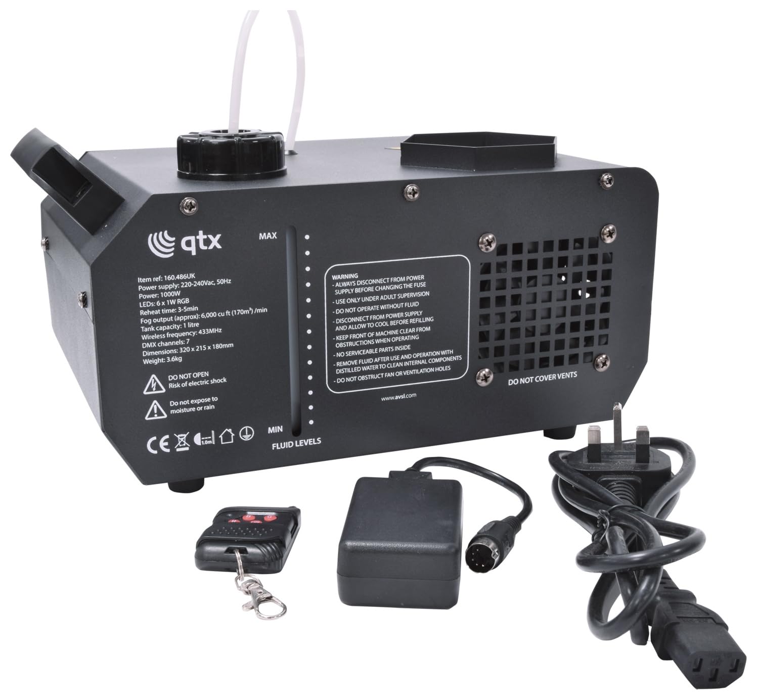 QTX | FLARE-1000 Vertical LED Fog Machine | 1000W Fogger with DMX & RF Remote Control, RGB Lighting Effects for Stage, DJ, Parties, and Events