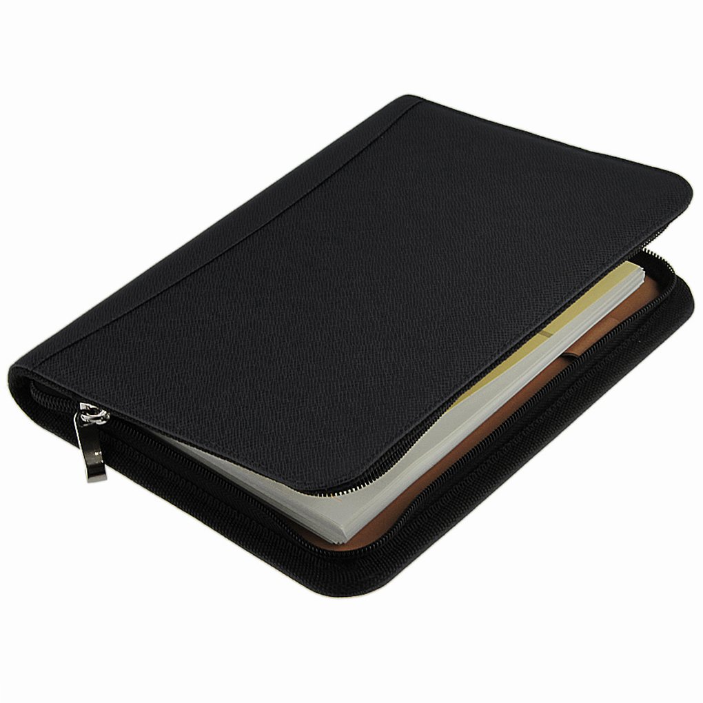 Liying PU Leather Business Multi-function Zip-Around A5 Notebook Calendar Calculator Built-in Week Day to Page Memo Daily Diaries Wallet Manager Executive Compact Folder Wirebound Ruled Journal Receipt Money Card Wallet Black