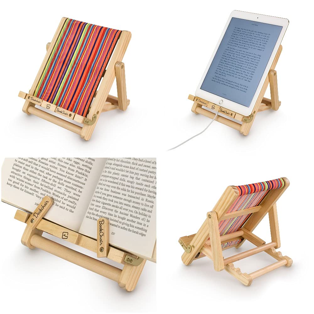 Gifts for Readers & Writers Wood Bookchair for iPad, Cookbook and Tablet, Multistrip