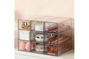 9-Compartment Transparent Stackable Storage Box Plastic Organizer for Vanity, Under-Sink, Kitchen Cabinet, Pantry, Transparen