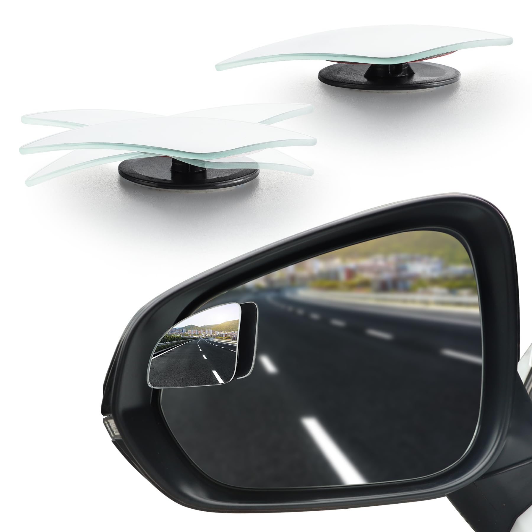 Photo 1 of LivTee Blind Spot Car Mirror?Asymmetric Fan Shaped HD Glass Frameless Convex Rear View Mirror with wide angle Adjustable Stick for Cars SUV and Trucks, Pack of 2