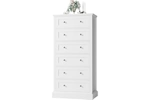 FACBOTALL 6 Drawer Dresser, 56" Tall White Dresser with Mental Double Handles, Chest of Drawers Cabinet for Hallway Living Room