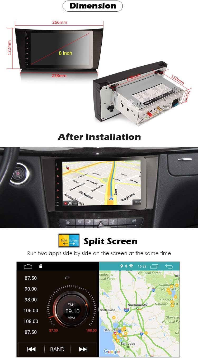 Erisin 8 Core Android 14 Car Stereo Head Unit for Mercedes CLS/E-Class W211 W219 C219 Carplay DSP Bluetooth 5.0 Handsfree Wifi SWC DAB+ GPS SatNav DVR IPS DVD Player - Image 3