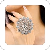 Yheahin Boho Crystal Ethnic Ring for Women Gold Big Round Flower Statement Rings Chic Rhinestone Open Finger Adjustable Ring Jewelry for Bridal Wedding Party