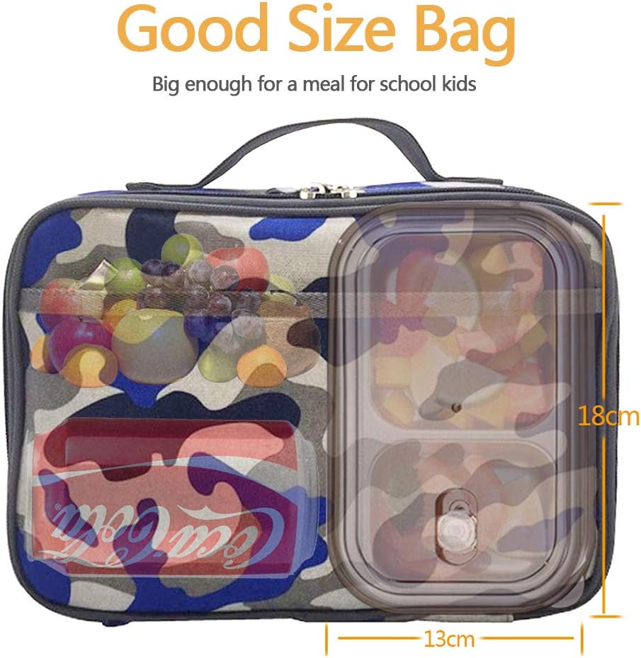 GRKJGytech Insulated Lunch Bag for Men Kids Portable Leakproof Food Drink Camo Cooler Bag for Boys Girls Pack Lunch Box for Work School Picnic Camping(Camo Blue) - Image 4