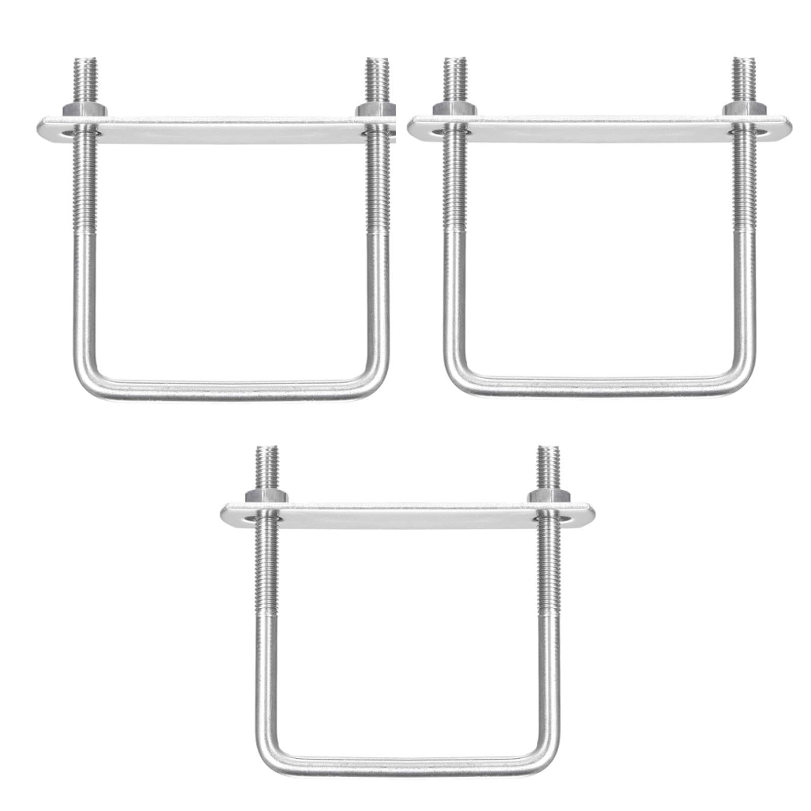 TOP-VIGOR 3 sets M6 Square U-Bolts, 65mm Inner Width 80mm Length 304 Stainless Steel U-Bolts with Nut, Plate for Building Installations Mechanical Parts Connection Cehicles Ships