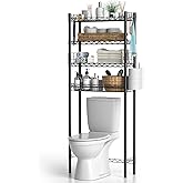 Hodonas Over Toilet Bathroom Organizer, Adjustable 4-Tier Over The Toilet Storage Shelf Sturdy Bathroom Shelves, Freestanding Above Toilet Storage Rack Stable Bathroom Space Saver, Black