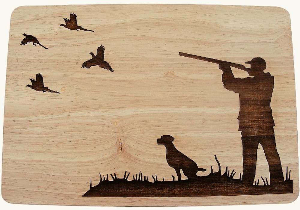 Hunting Grouse Shooting Country Shotgun Gift Present Wooden Chopping Cutting Cheese Board (Premium Hardwood 35x24x1.5 cm)