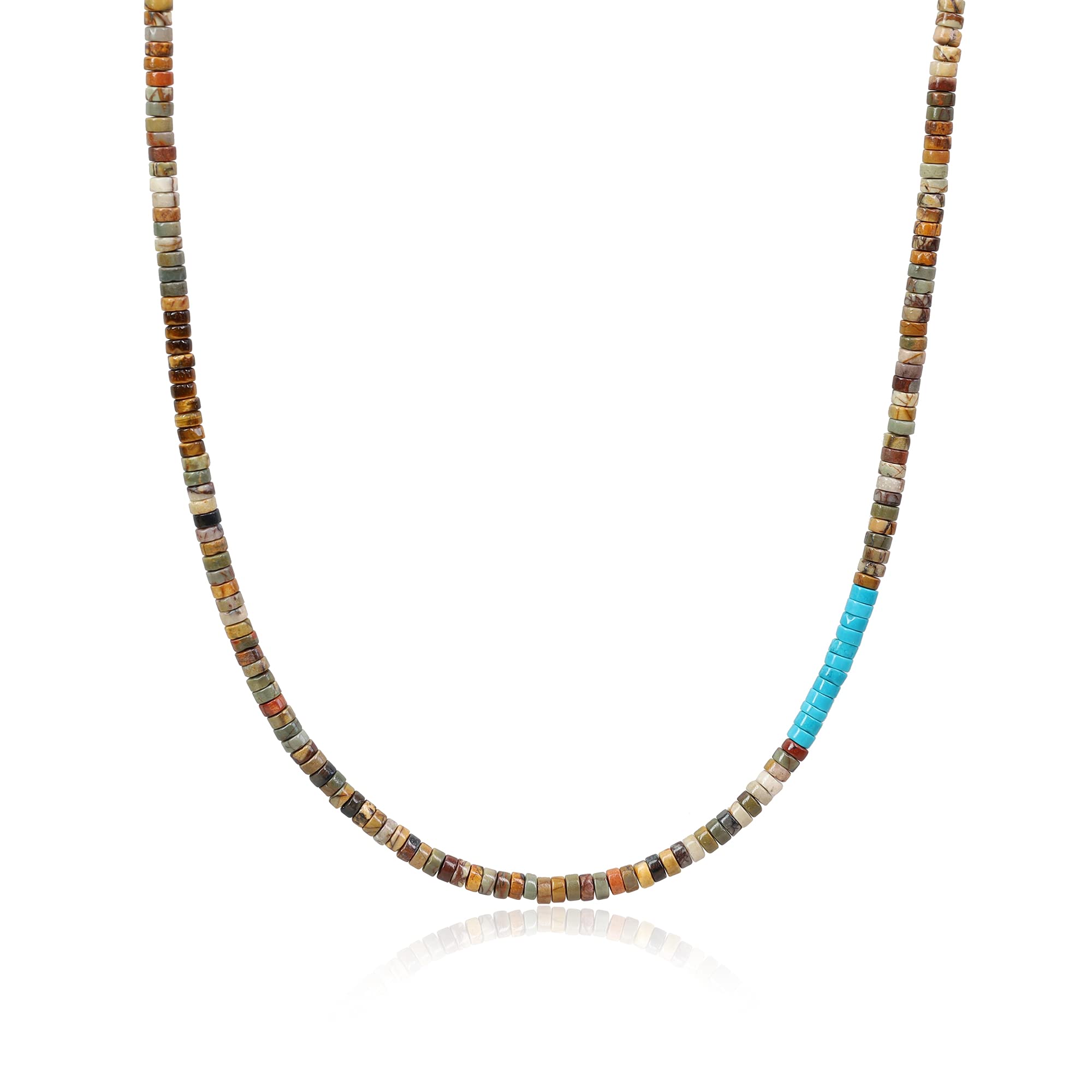 COAI Men's Beaded Necklace Heishi Genuine Picasso Jasper Healing Crystal Necklace for Men 65cm