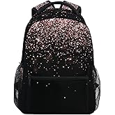 Pfrewn Rose Gold Black Glitter Backpacks for Girls Teens Women School Bookbags Backpack for Kids Students