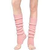 Avxzbef Pink Ballet Leg Warmers for Women Winter Stirrup Leg Warmers Knit Ribbed for Yoga Dance Sports 80s Party