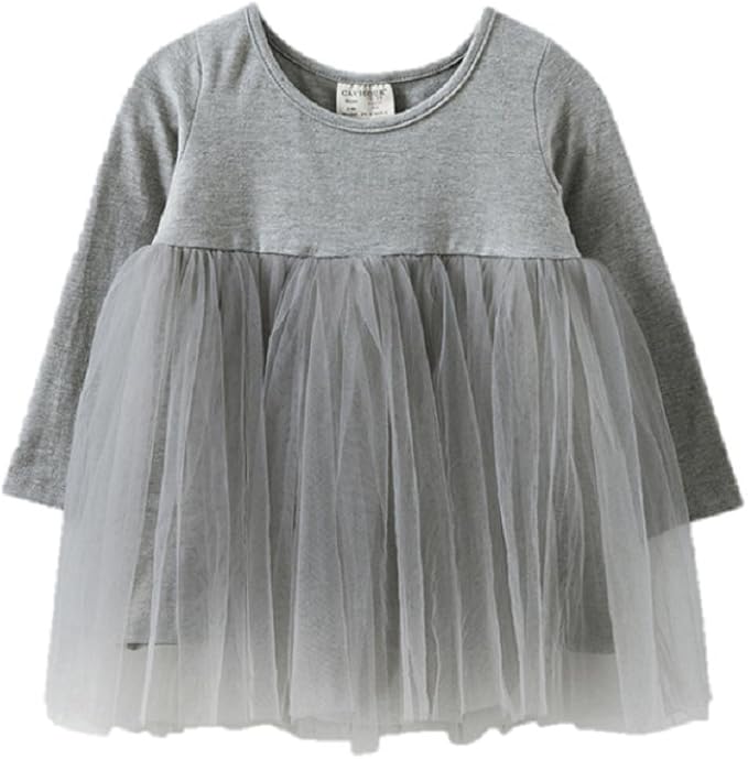 Amazon Co Jp ベビー服 子供服 ガールズワンピース チュニック 女の子 キッズドレス 長袖 チュールスカート シンプル 入園式 入学式 春 秋 冬 １歳 2歳 3歳 Td4 86 グレー 服 ファッション小物