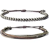 Mezcla Vida Natural Stone Beaded Bracelets for Men Women Unisex Adjustable Waterproof Rope Bracelets Set Valentine's Day Birthday Gifts for Boyfriend Husband Him