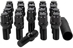 Wheel Accessories Parts 20 Pcs Lug Nut Set M12 x 1.25 12x1.25 Acorn Seat Lug Bolts Car Spline 28mm Thread Length Black Finish Chrysler 200 ｜ 2016+ Jeep Cherokee ｜ 2017+ Jeep Compass