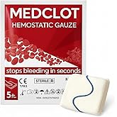 MEDCLOT clotting Gauze Z-Fold – Quick Clotting Hemostatic Dressing Stops Bleeding Fast –Hemostatic Gauze – Sterile Vacuum-Sealed First-Aid Essential for Outdoor, Hiking&Camping – 12/2029 expire 5ft