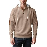 TOMITANY Mens Hoodies Casual Textured Long Sleeve 1/4 Button Pullover Hooded Sweatshirts Elbow Patchwork