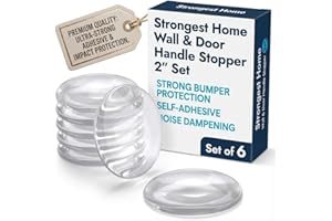 Strongest Home Door & Wall Handle Stopper 5cm Set. 6 Pieces of Clear Rubber Door Knob, Round Wall Shield Cushion, Quiet Wall 