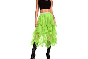 Kaei&Shi Long Tulle Skirt,High Waisted Asymmetrical Ruffle Skirts for Women,Renaissance Fairy Costume Concert Birthday Party