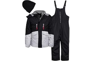 iXtreme Boys Snowsuit Set - 2 Piece Heavyweight Insulated Ski Jacket and Snow Pants Overall Bibs for Boys with Winter Hat