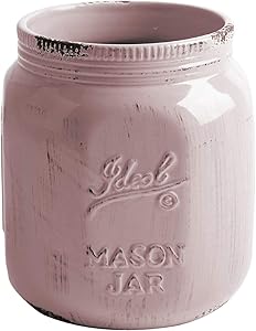 Palais Essentials Ceramic Utensil Crock Utensil Holder (Mason Jar Antique Blush Pink)