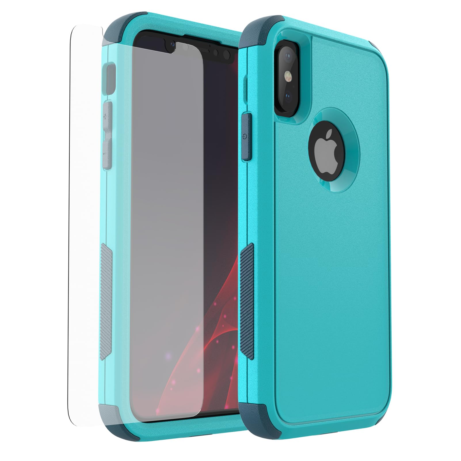 X-belmox for iPhone XR Case [Dropproof] [Shockproof] 3-Layers Heavy Duty Drop Protection Case Cover for iPhone XR with Screen Protector, Rugged Protective XR Phone Case 6.1 Inch - Turquoise Green