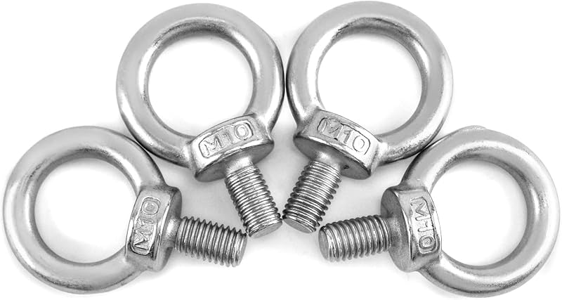 QWORK 4Pcs M10 Eye Bolts 200KG 304 Stainless Steel Lifting Ring Eye Bolts
